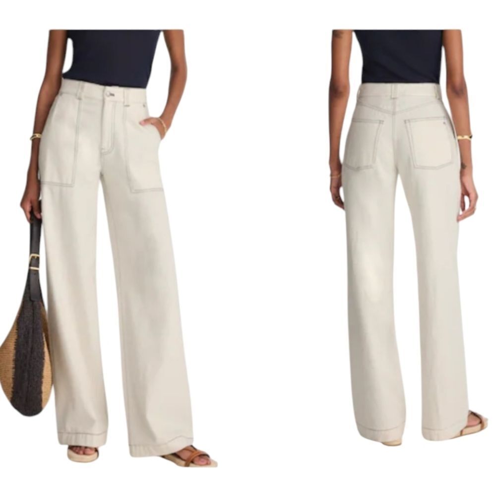 NWT Madewell Superwide-Leg Utility Jeans Canvas Beige Cream White Sz 33